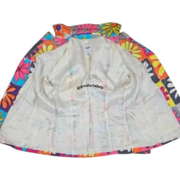 Moschino Jeans Vintage '90s Neon Daisy Print Cotton Blazer Jacket Size 10 - Picture 11 of 11